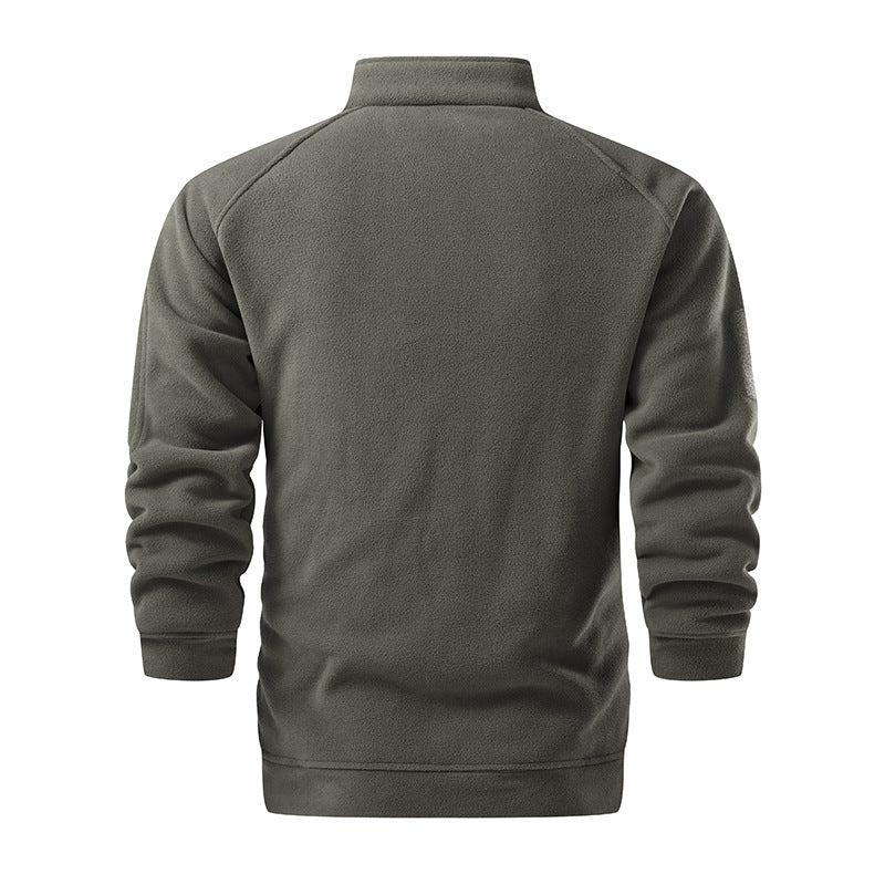 Men's Tactical Microfleece Sweater with High Stand-Up Collar, Sleeve Zip Pocket and Raglan Sleeves Chichicherry