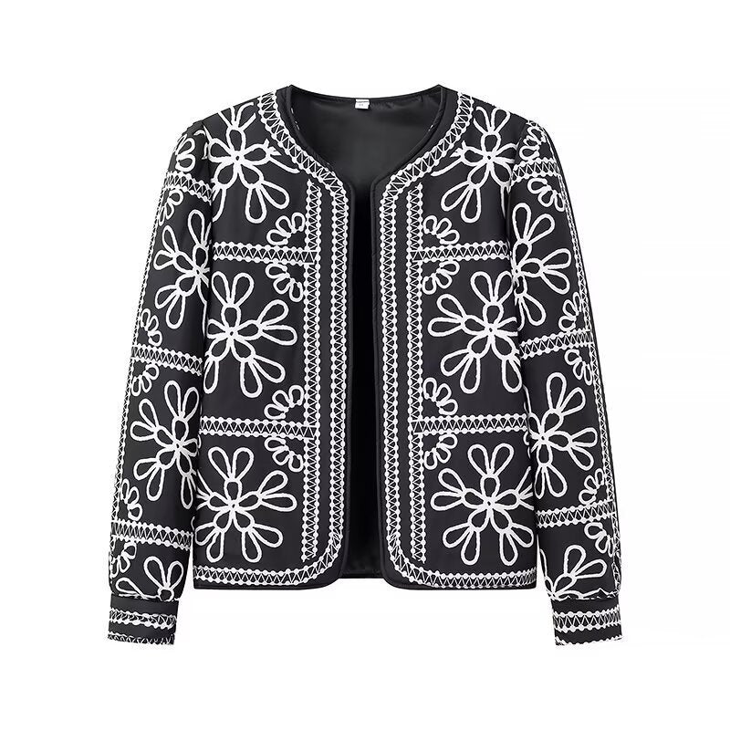 Women Open Blazer Jacket with Floral Allover Print, Round Neckline and Feminine Fit Chichicherry