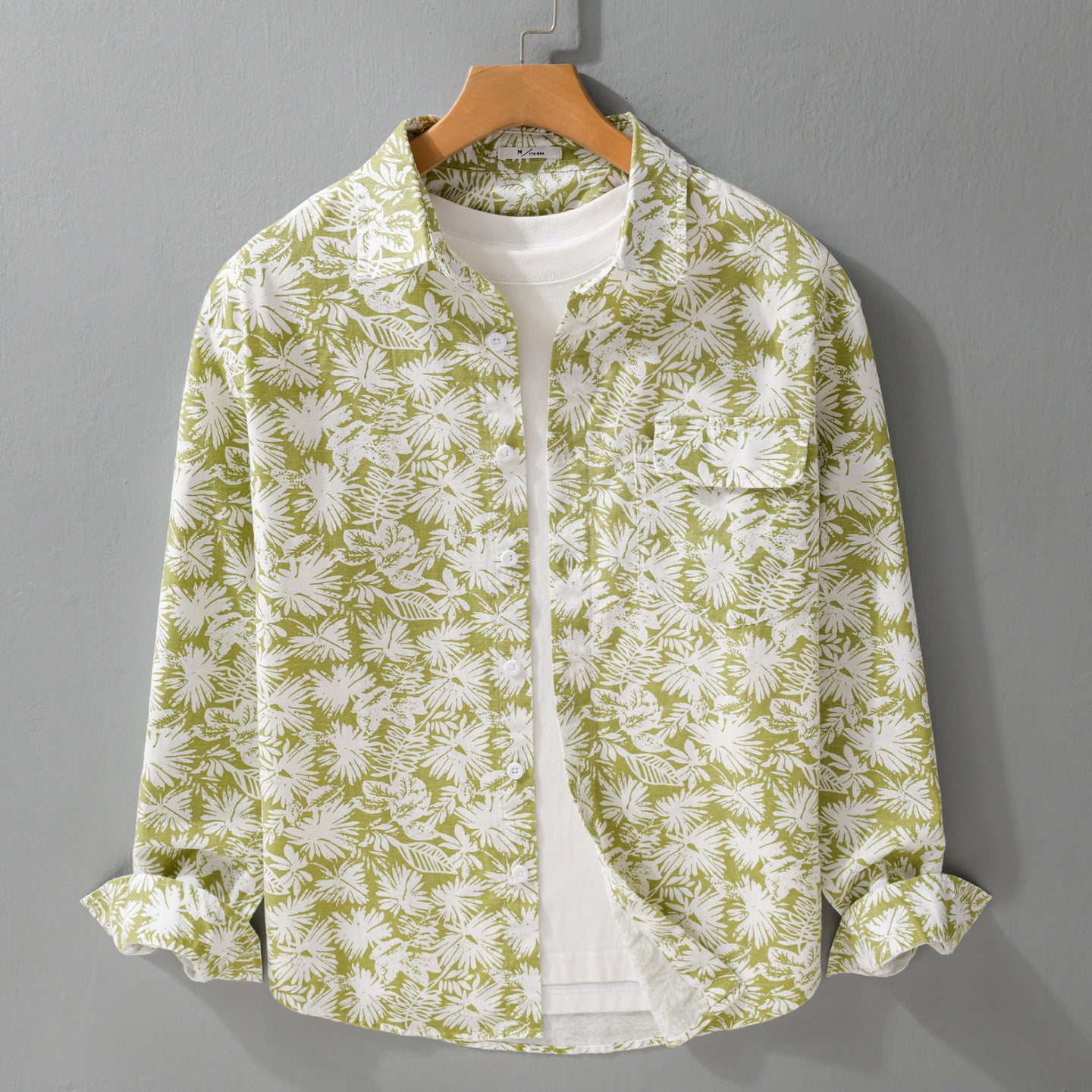 Women's Lightweight Floral Print Overshirt made of Linen-Cotton Blend with Kent Collar and Chest Pocket Chichicherry
