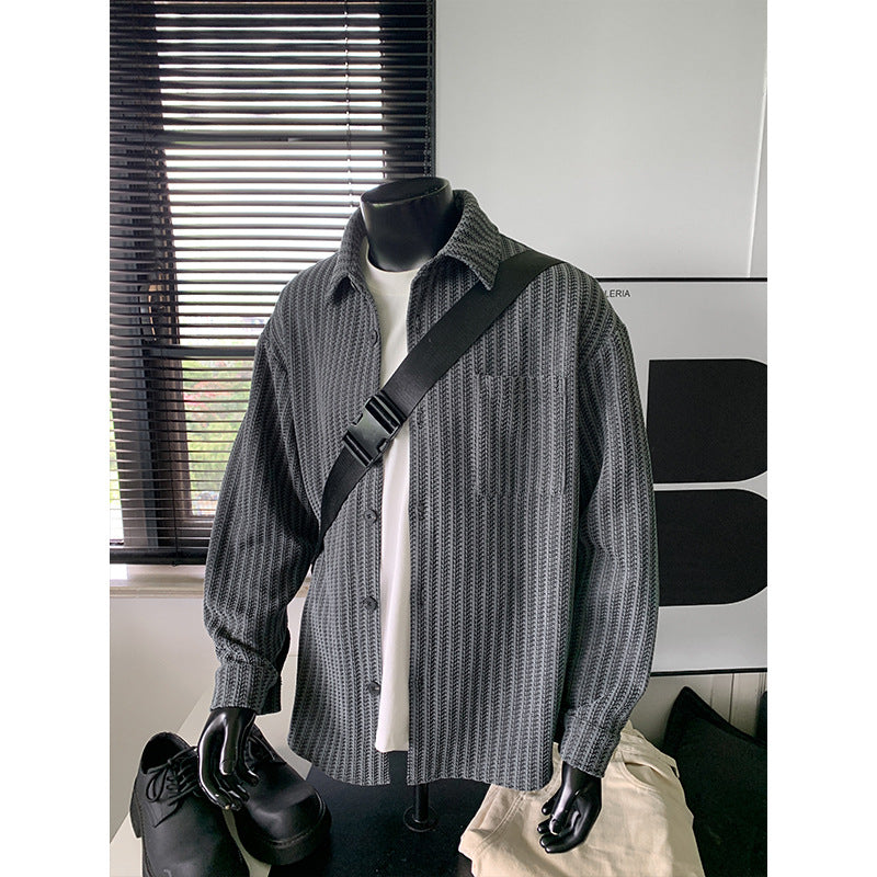 Men's Textured Overshirt-Jacket made of Knit with Kent Collar Chichicherry