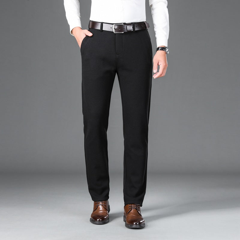 Men's Elegant Stretch Wool Look Trousers with Straight Cut and Elastic Waistband Chichicherry