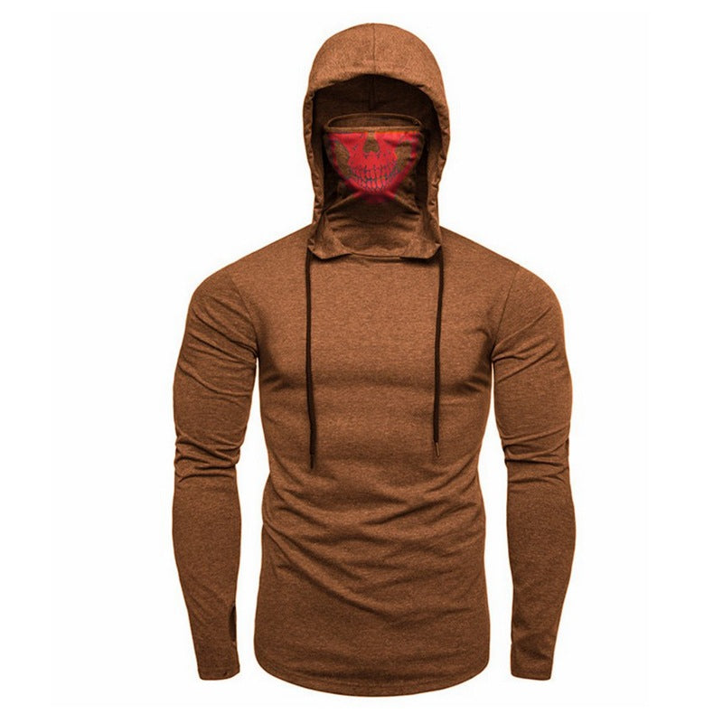 Men's Slim-Fit Hoodie with Integrated Skull Face Mask Chichicherry