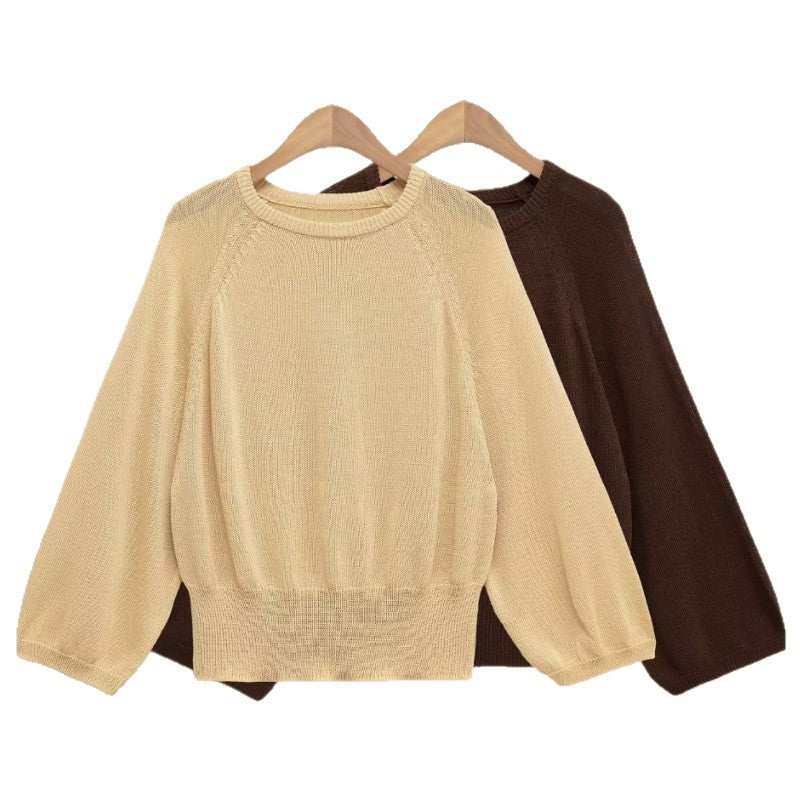 Women's Oversized Knitted Sweater with Balloon Sleeves and Wide Ribbed Hem Chichicherry