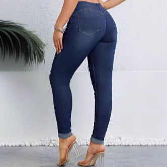 Women's High-Waist Skinny Jeans with Graduated Destroyed Look and Sculpting Fit Chichicherry