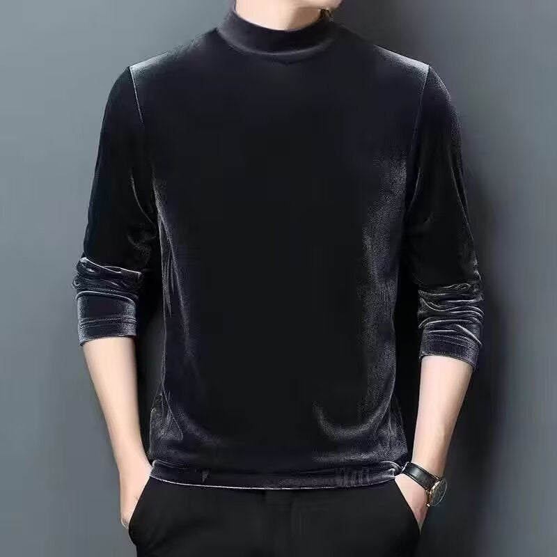 Herren Feiner Samt-Halbrollkragenpullover Slim-Fit Chichicherry