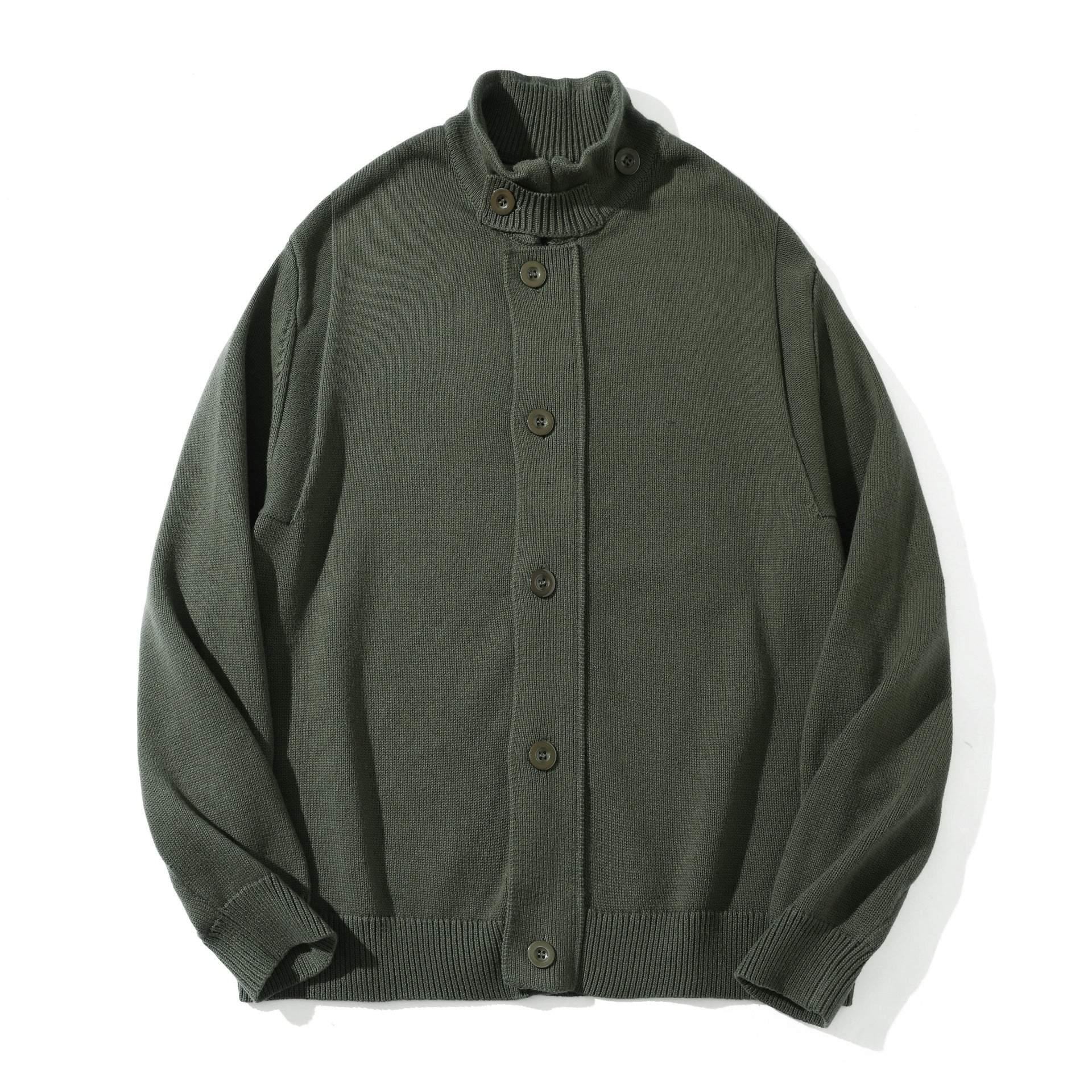 Men's knit cardigan with high collar and full button placket Chichicherry