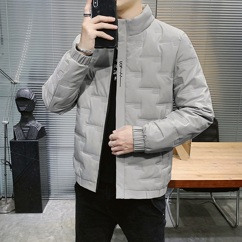 Men's Stand Collar Quilted Jacket with Geometric Quilting and Elastic Cuffs Chichicherry