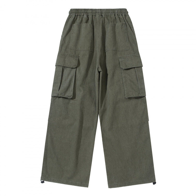 Men's Wide Cargo Pants with Elastic Waistband, Drawstring and Overlapping Panels Chichicherry