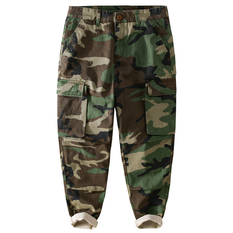 Men's Slim-Tapered Cargo Pants in Military Style with Rubber Cuffs and Flap Pockets Chichicherry