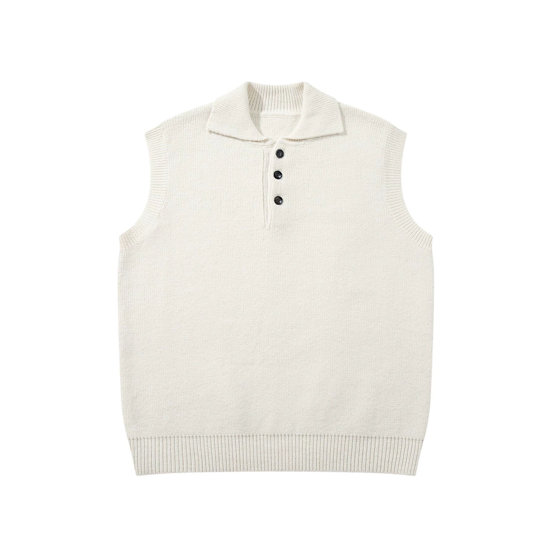 Unisex Sleeveless Knitted Vest with Polo Collar and Button Placket Chichicherry