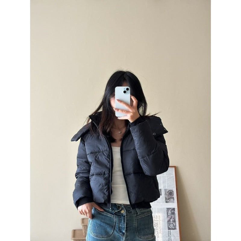 Ladies Short Quilted Cropped Jacket with Wide Lapel Chichicherry