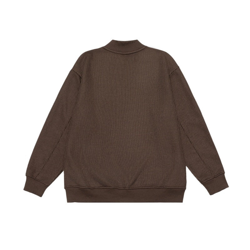 Unisex Fine Structured Mockneck Sweatshirt with Half Zip and Integrated Placket Chichicherry