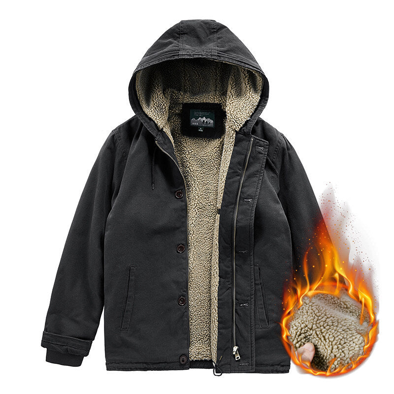 Men's hooded jacket with Sherpa lining and windproof canvas look Chichicherry