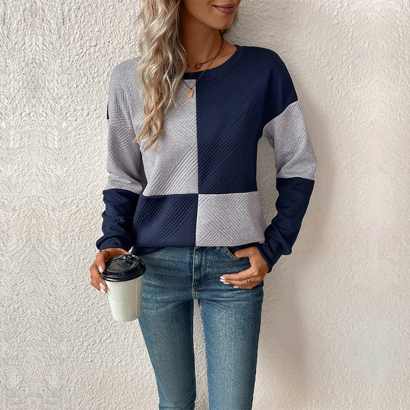 Ladies colorblock pullover with textured knit and round neck Chichicherry