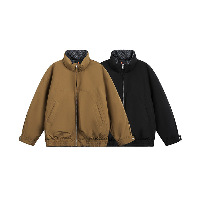 Unisex Oversize Blouson Jacket with Stand-Up Collar and Quilted Inner Lining Chichicherry