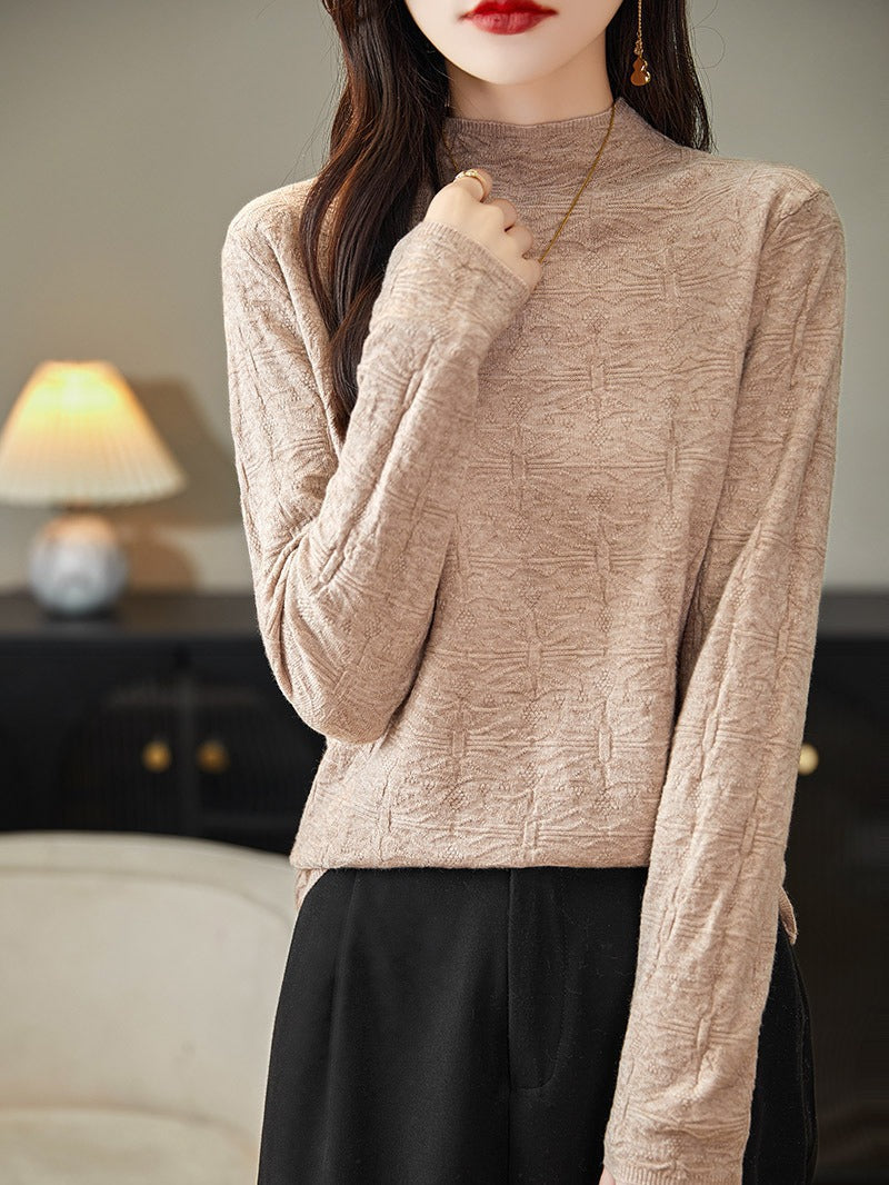 Women's Structured Fine Knit Long Sleeve with Stand-Up Collar and Boxy Silhouette Chichicherry