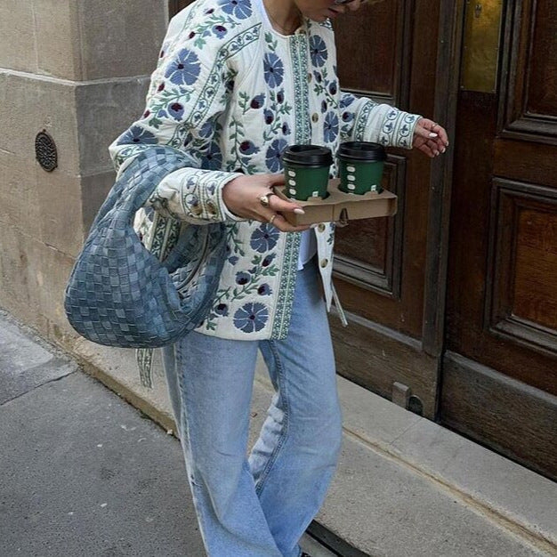 Women's cardigan with folk floral embroidery, button placket and loose fit Chichicherry