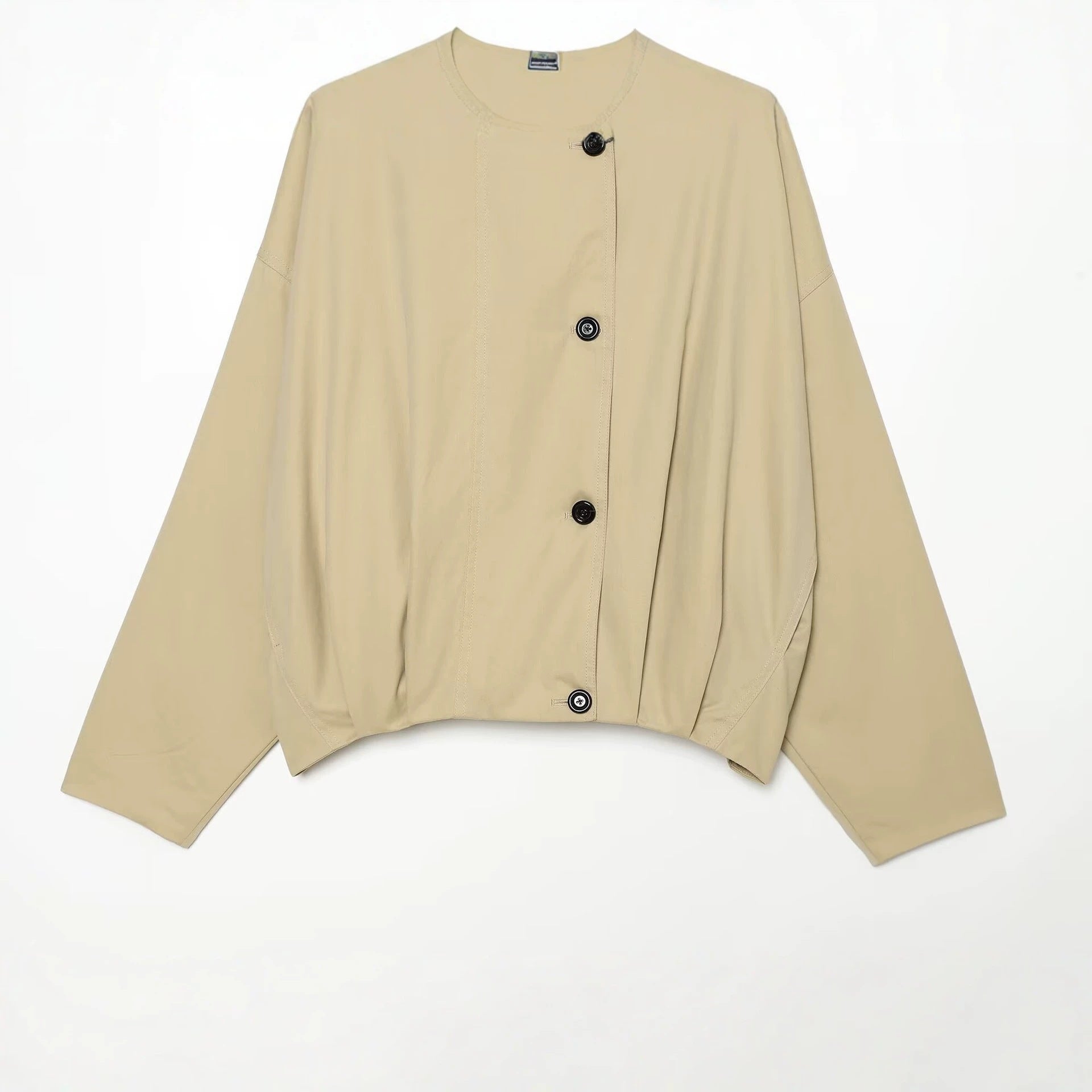 Women's Short Water-Repellent Cape Jacket with High Stand-Up Collar and Concealed Button Placket Chichicherry
