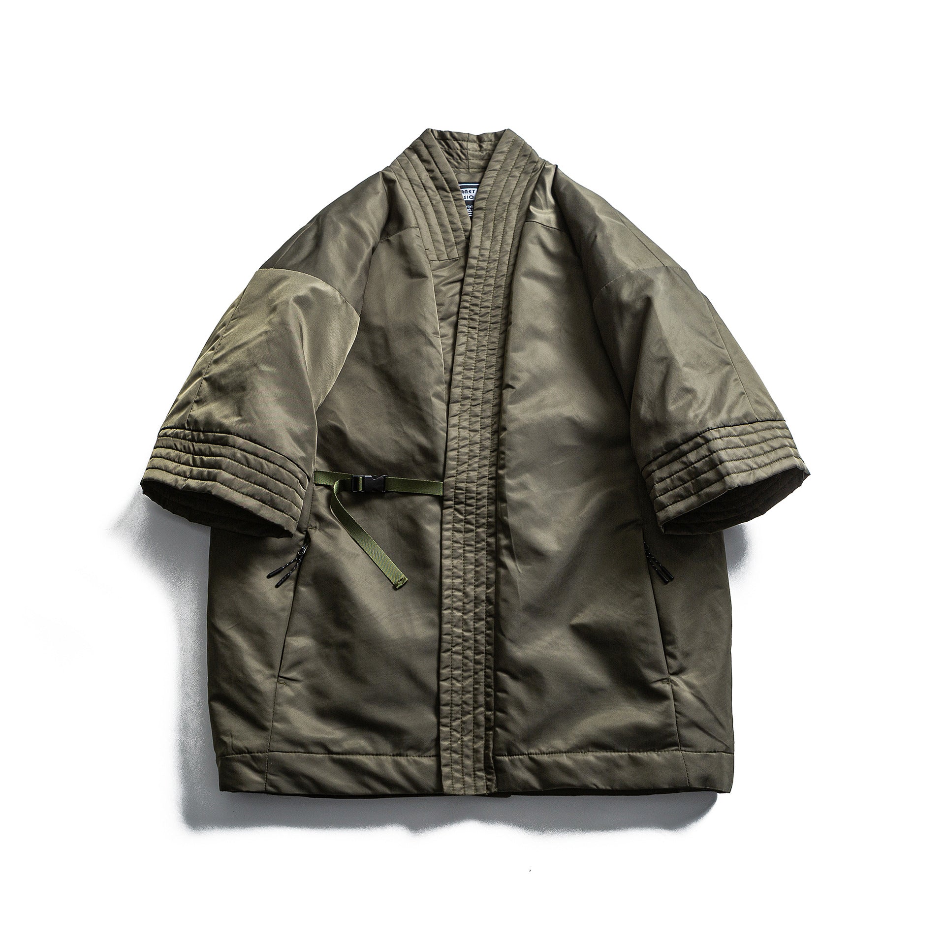Unisex Padded Kimono Jacket with Short Sleeves and Waist Belt Chichicherry