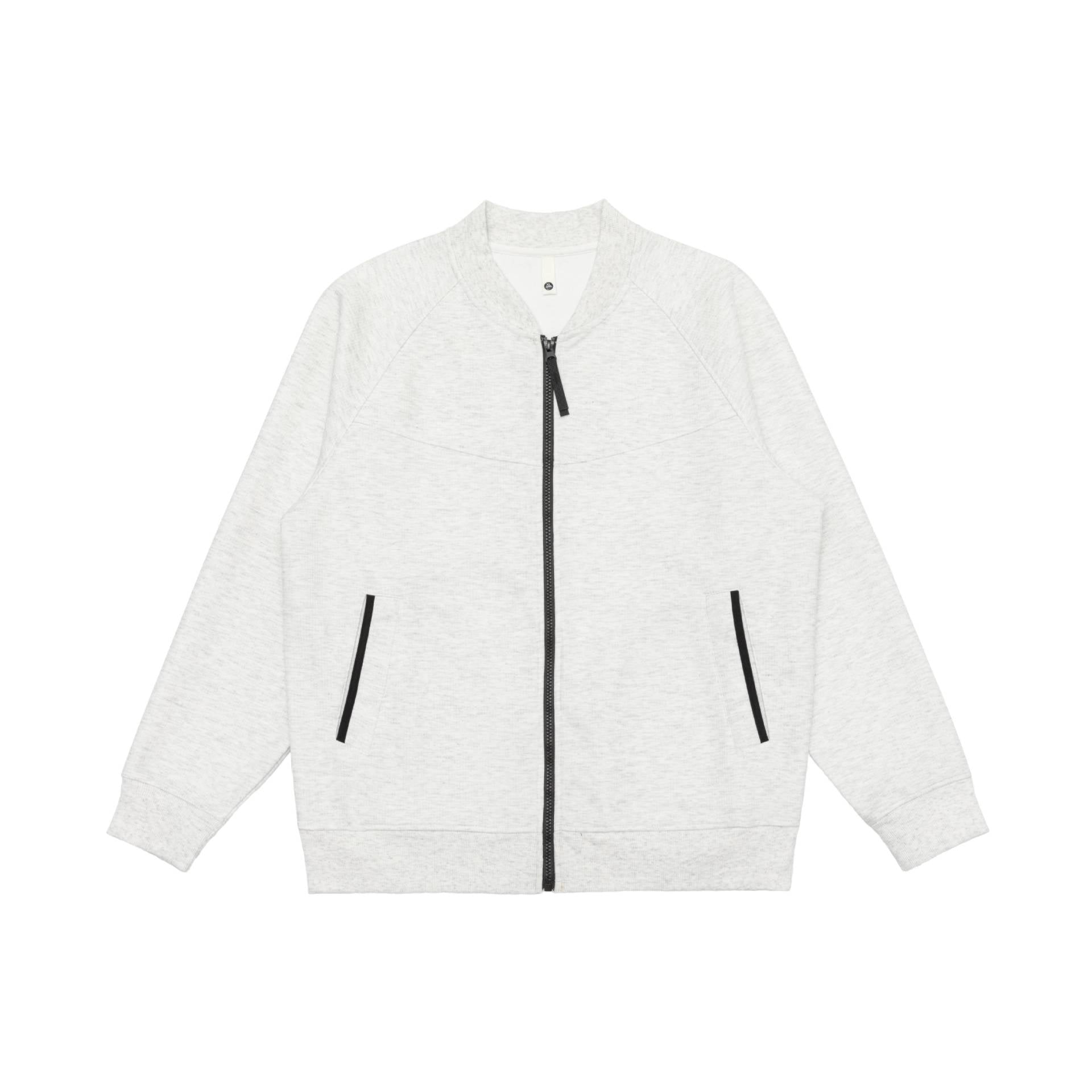Unisex bomber-style sweat jacket with full-length zipper, raglan sleeves, and contrast trim Chichicherry