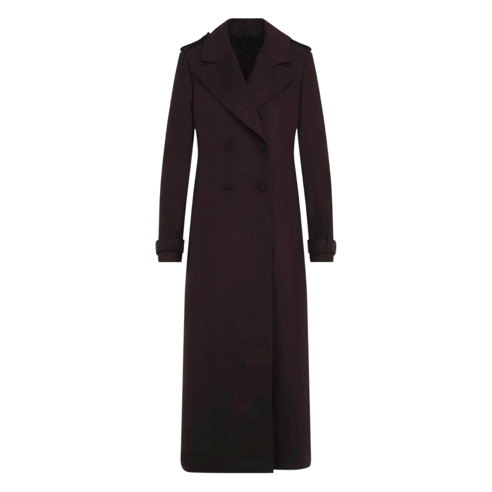 Women's Long Double-Breasted Wool Coat with Shoulder Patches Chichicherry