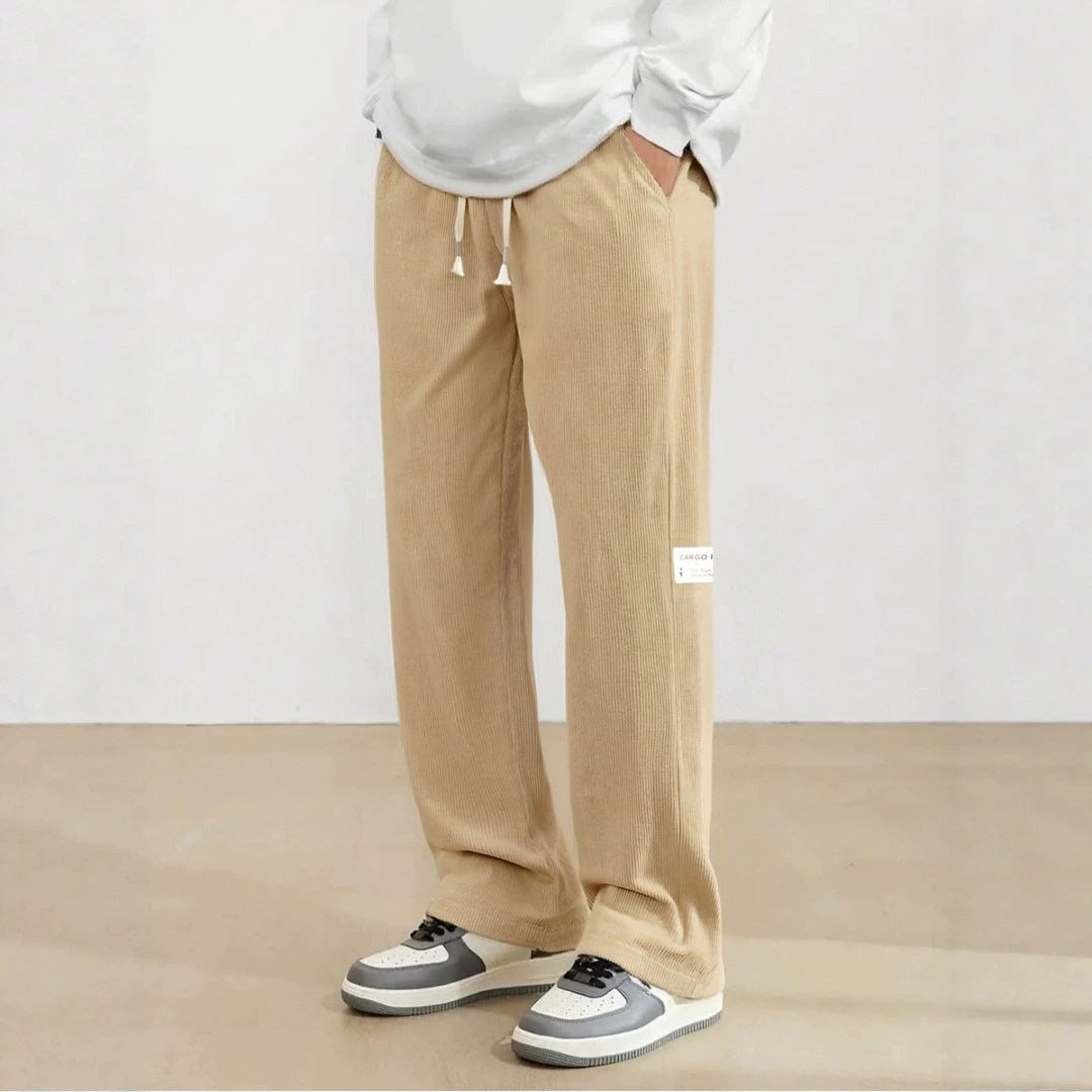 Men's wide cord pants in relaxed fit with drawstring, straight leg & label patch Chichicherry