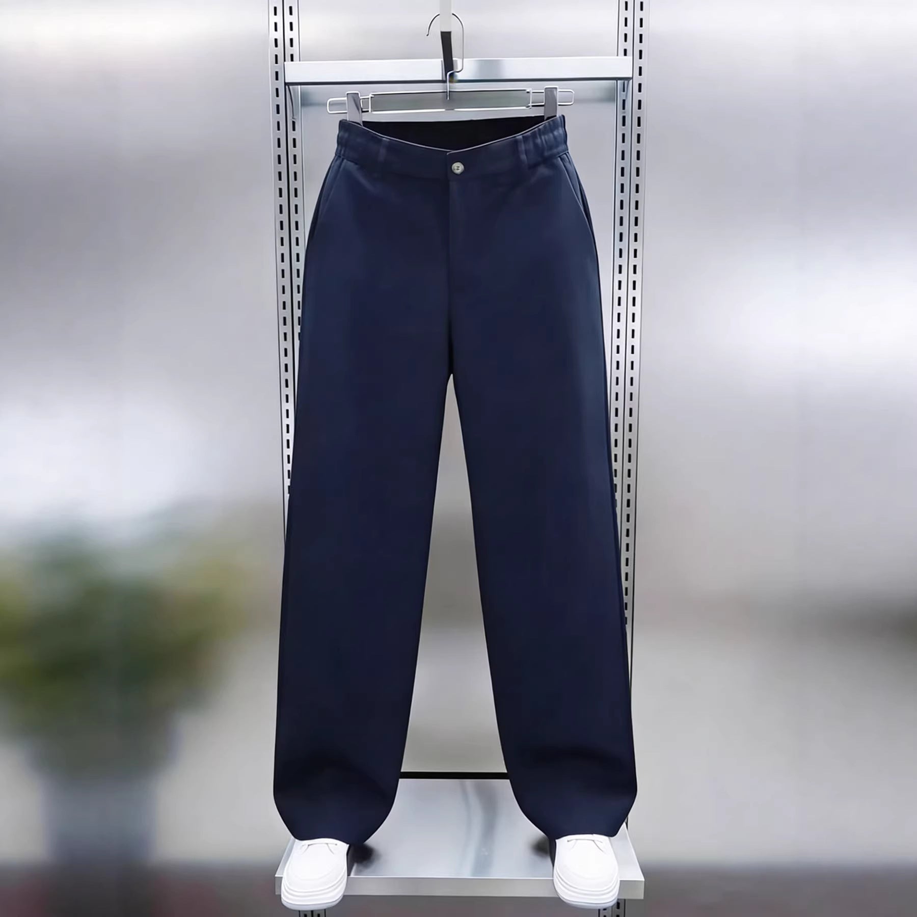 Men's Wide High-Waist Chino Pants with Elastic Back Waist, Straight Leg & Side Pockets Chichicherry