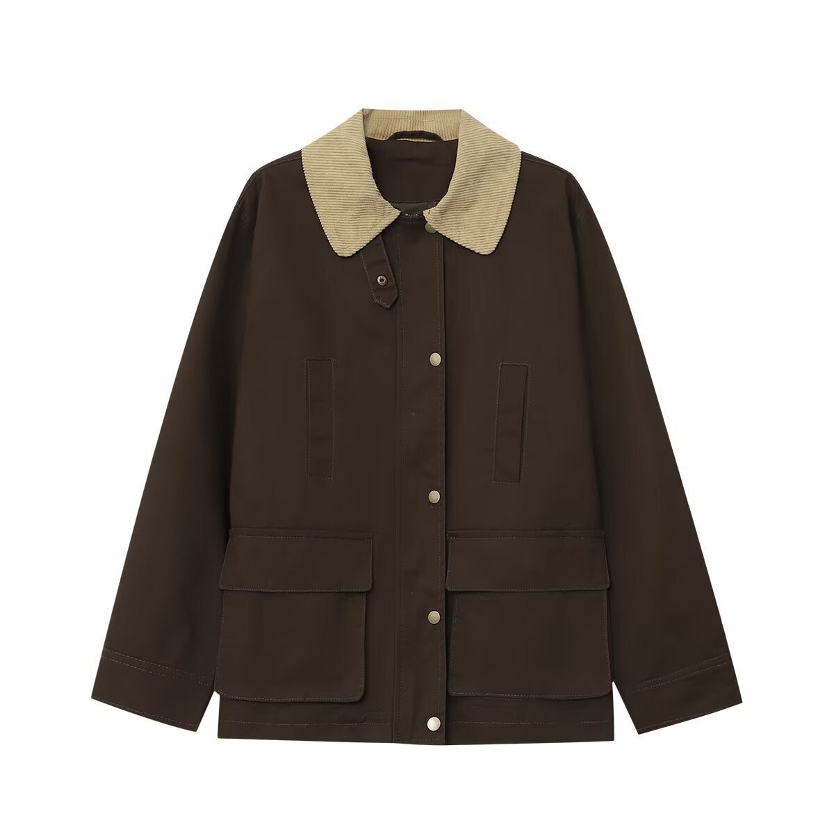 Women's field jacket in parka style with corduroy collar, snap button closure, and patch front pockets Chichicherry