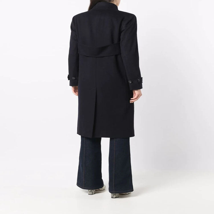 Women's Figure-Hugging Double-Breasted Wool Blend Long Coat with Draped Lapel Chichicherry