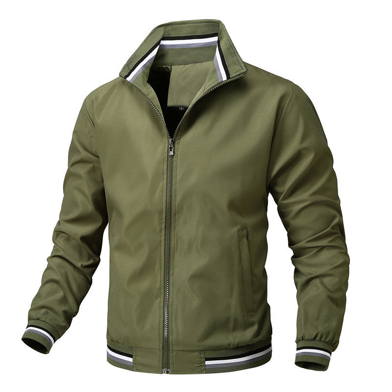 Men's Sporty-Light College Bomber Jacket with Ribbed Collar and Stripe Details Chichicherry
