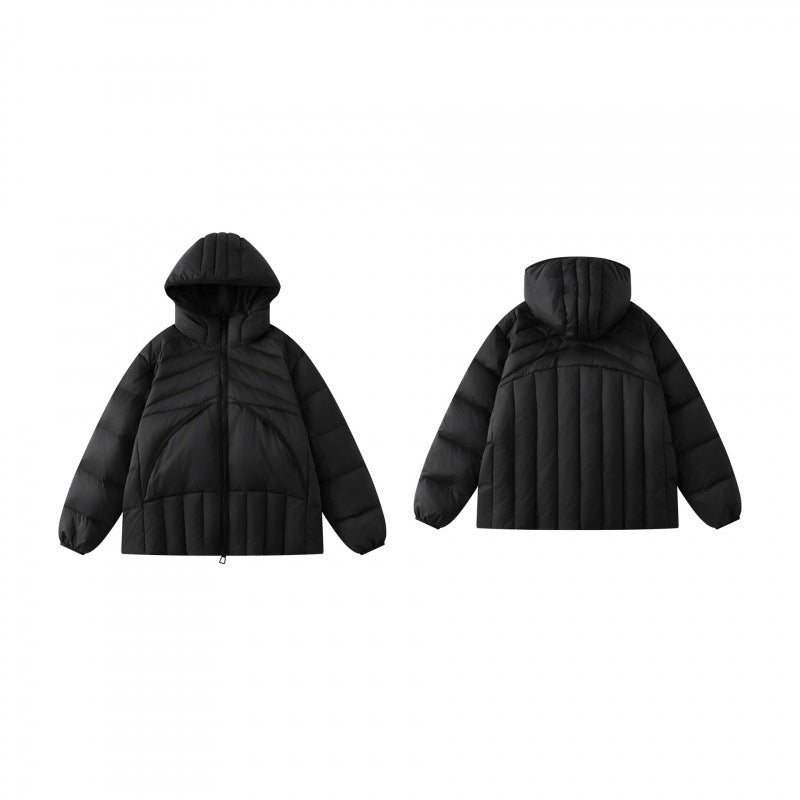 Unisex Short padded hoodie in boxy puffer style with geometric quilting Chichicherry