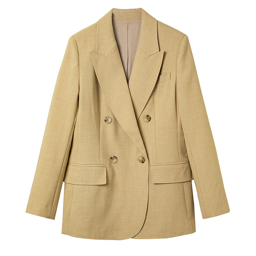 Women's Double-Breasted Structured Blazer with Distinctive Lapels and Flap Pockets Chichicherry