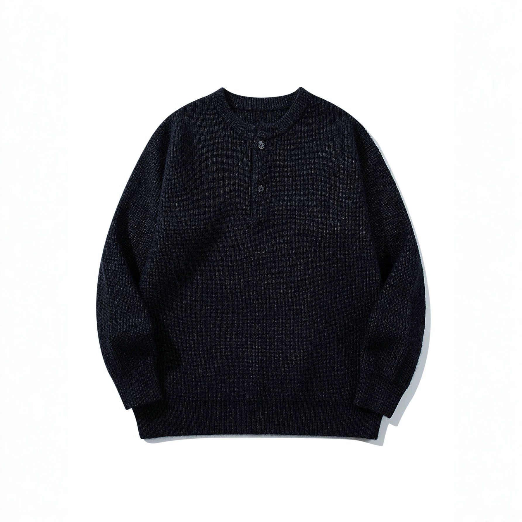 Men's chunky knit henley sweater with half button placket and ribbed cuffs Chichicherry