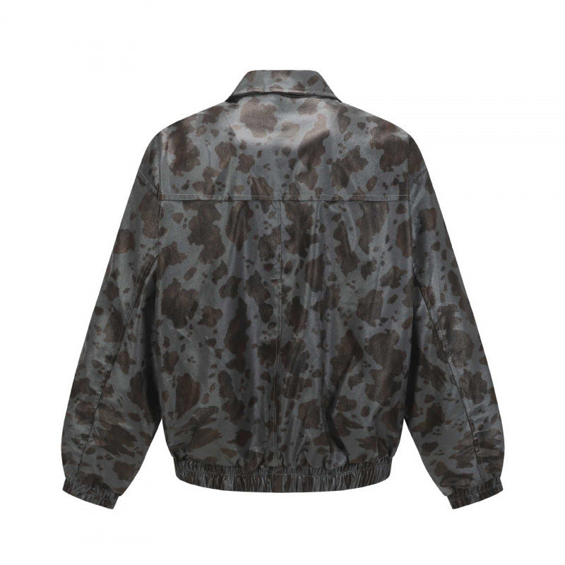 Unisex short-cut boxy jacket with zipper, elastic hem and modern animal print Chichicherry