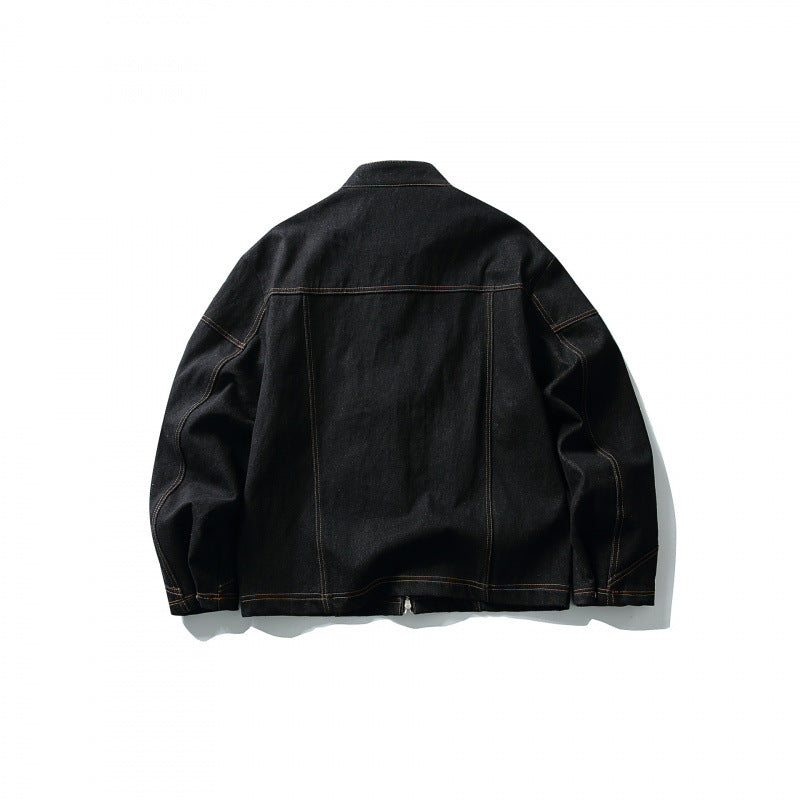 Men's Short Canvas Jacket with Distinctive Metal Toggle Fasteners and Contrast Seams Chichicherry