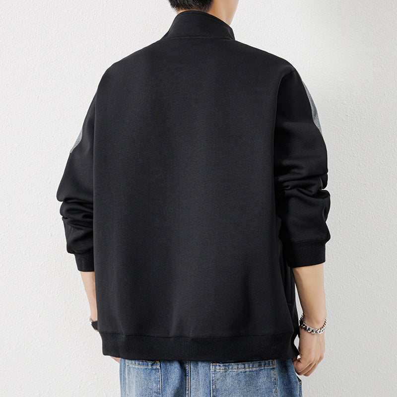 Men's Lightweight Zip Training Jacket in Minimal Style with Stand-Up Collar and Contrast Piping Chichicherry