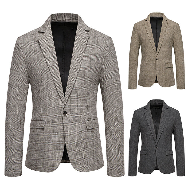 Men's Tailored Glencheck Blazer with One-Button Closure and Flap Pockets Chichicherry