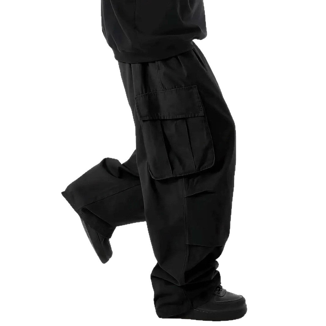 Men's Wide Baggy Cargo Pants with Drop Crotch, Large Flap Pockets & Relaxed Fit Chichicherry