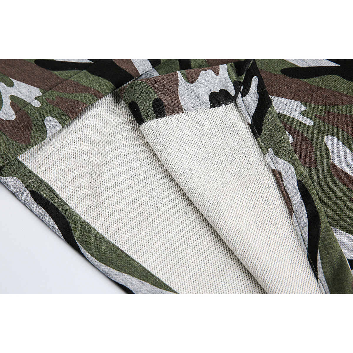 Women's midi skirt in camouflage style with elastic waistband and drawstring