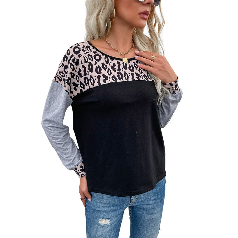 Women's Casual Long Sleeve Shirt with Leo Insert and Contrast Sleeves Chichicherry