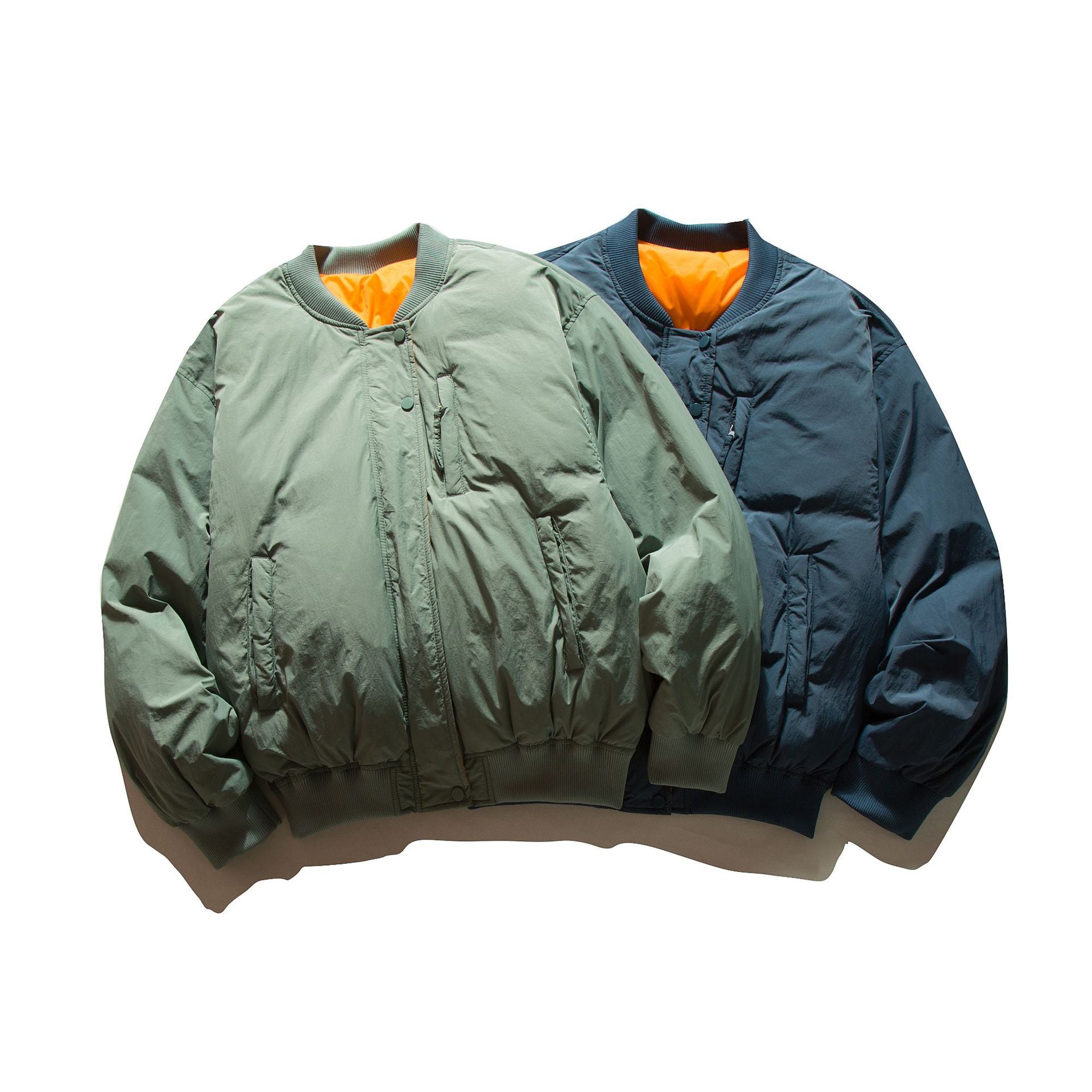 Men's Voluminous Boxy Bomber Jacket with Padded Insulation and Subtle Chest Zipper Pocket Chichicherry