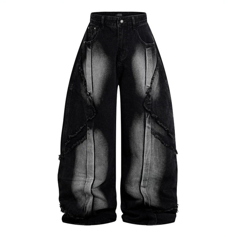 Women High-waisted wide Baggy jeans with frayed layered panels and used look Chichicherry