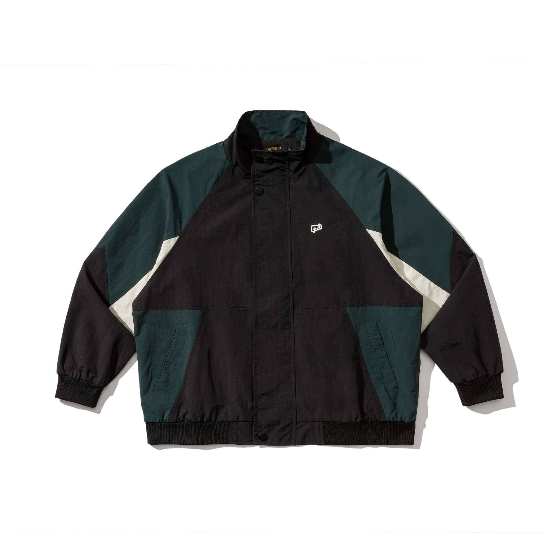 Unisex Boxy Track Jacket in Retro Utility Look with High Funnel Collar Chichicherry