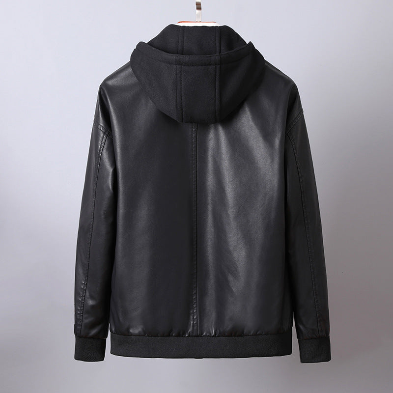 Men's faux leather bomber-style hooded jacket with full zip and ribbed cuffs Chichicherry