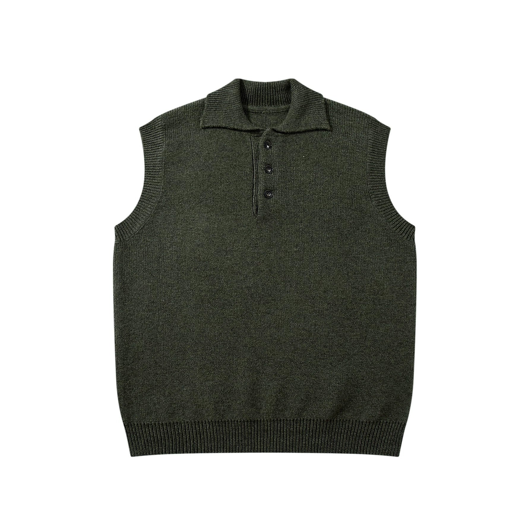 Unisex Sleeveless Knitted Vest with Polo Collar and Button Placket Chichicherry
