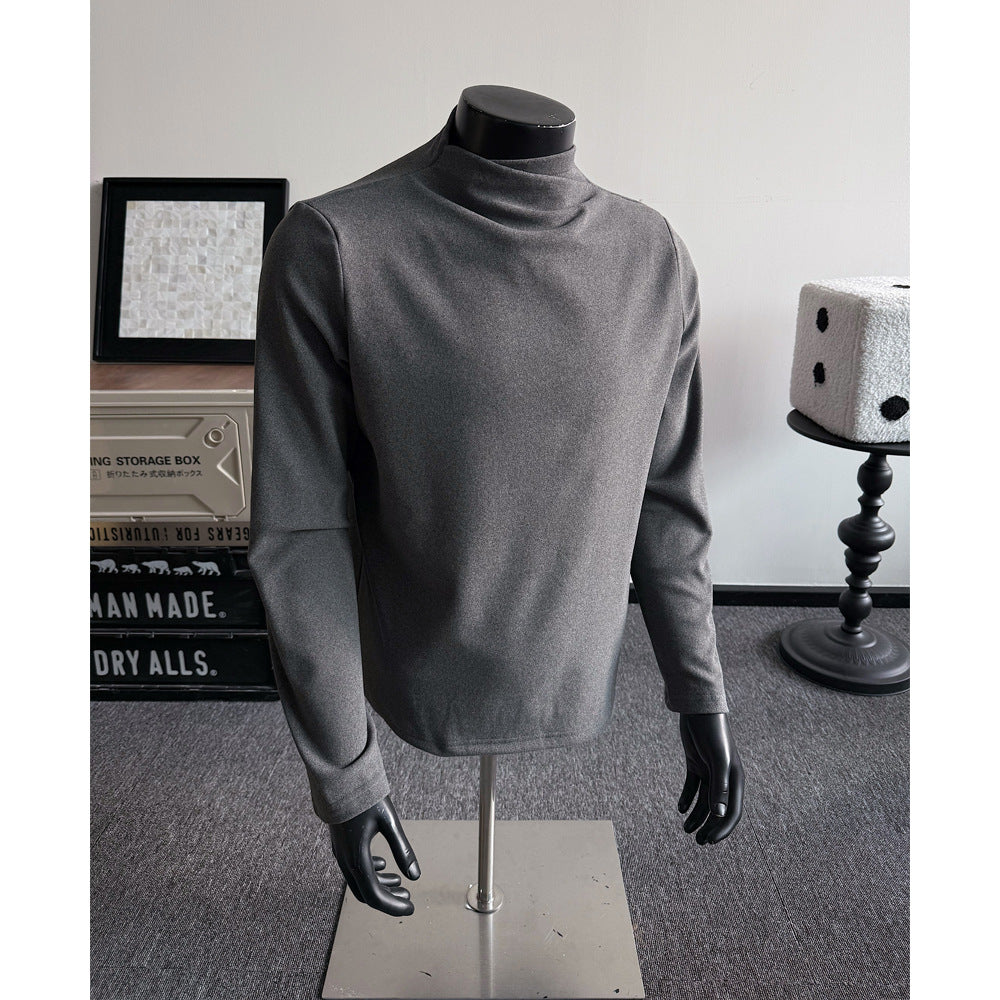 Men's Fine Stretch Long Sleeve Shirt with Short Stand-Up Collar and Slim Silhouette Chichicherry