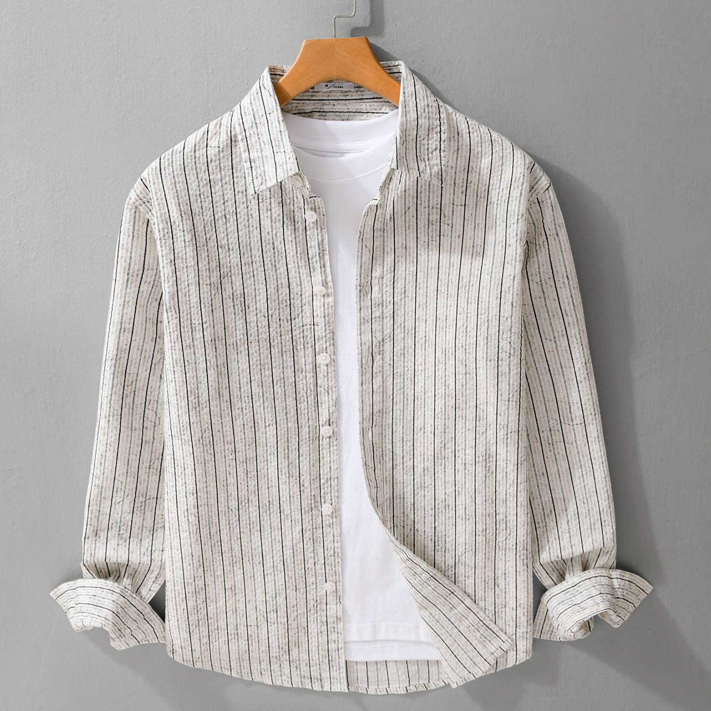 Men's Lightweight Long Sleeve Shirt with Fine Pinstripe Pattern and Relaxed Fit Chichicherry