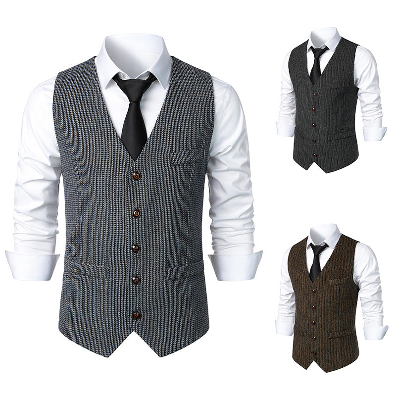 Men's Tailored Knit Vest with V-Neck and Continuous Button Placket Chichicherry