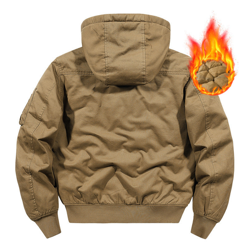 Men's padded hoodie canvas field jacket with sleeve pocket and thermal lining Chichicherry
