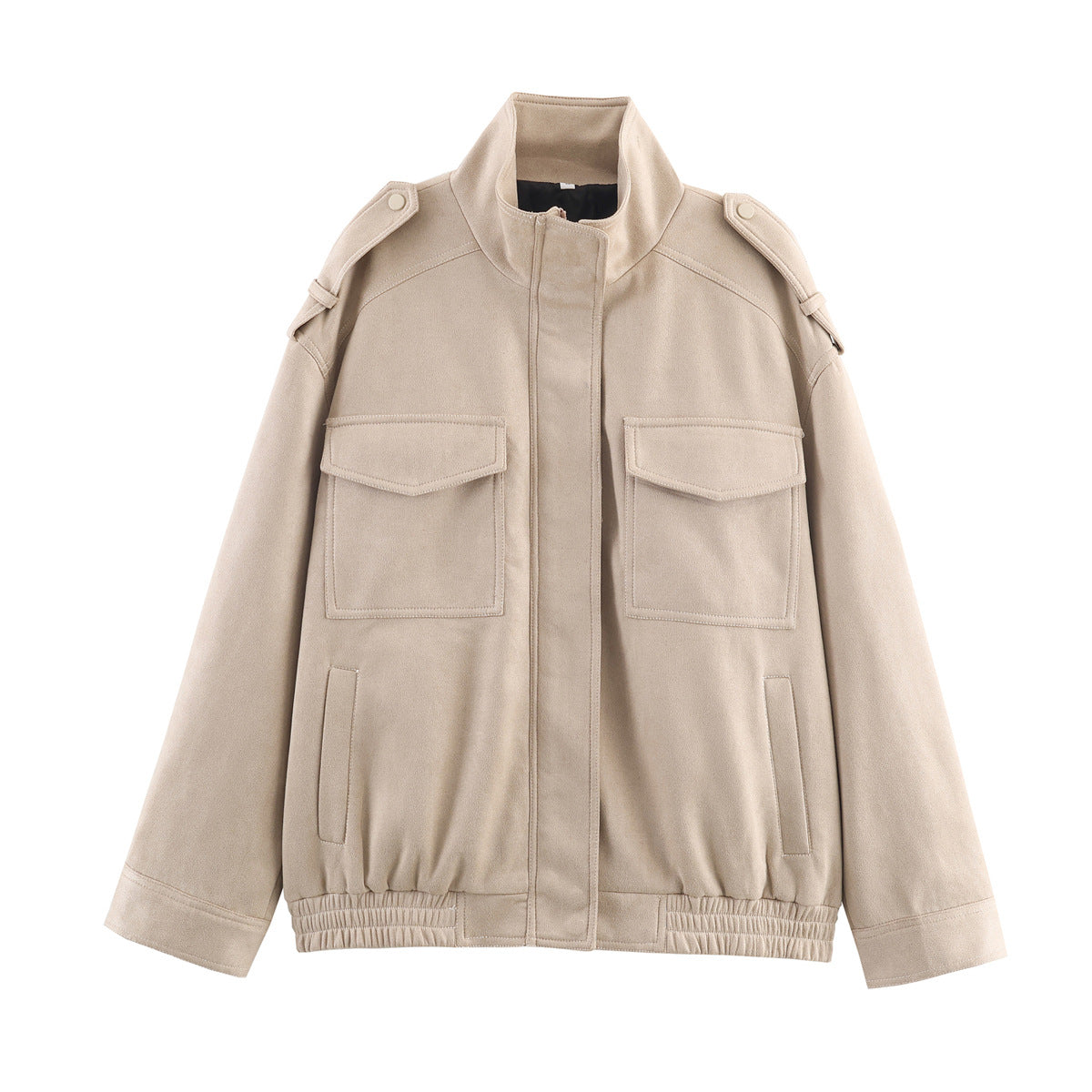 Men's field jacket in utilitarian style with stand-up collar, shoulder flaps, and patch flap pockets Chichicherry